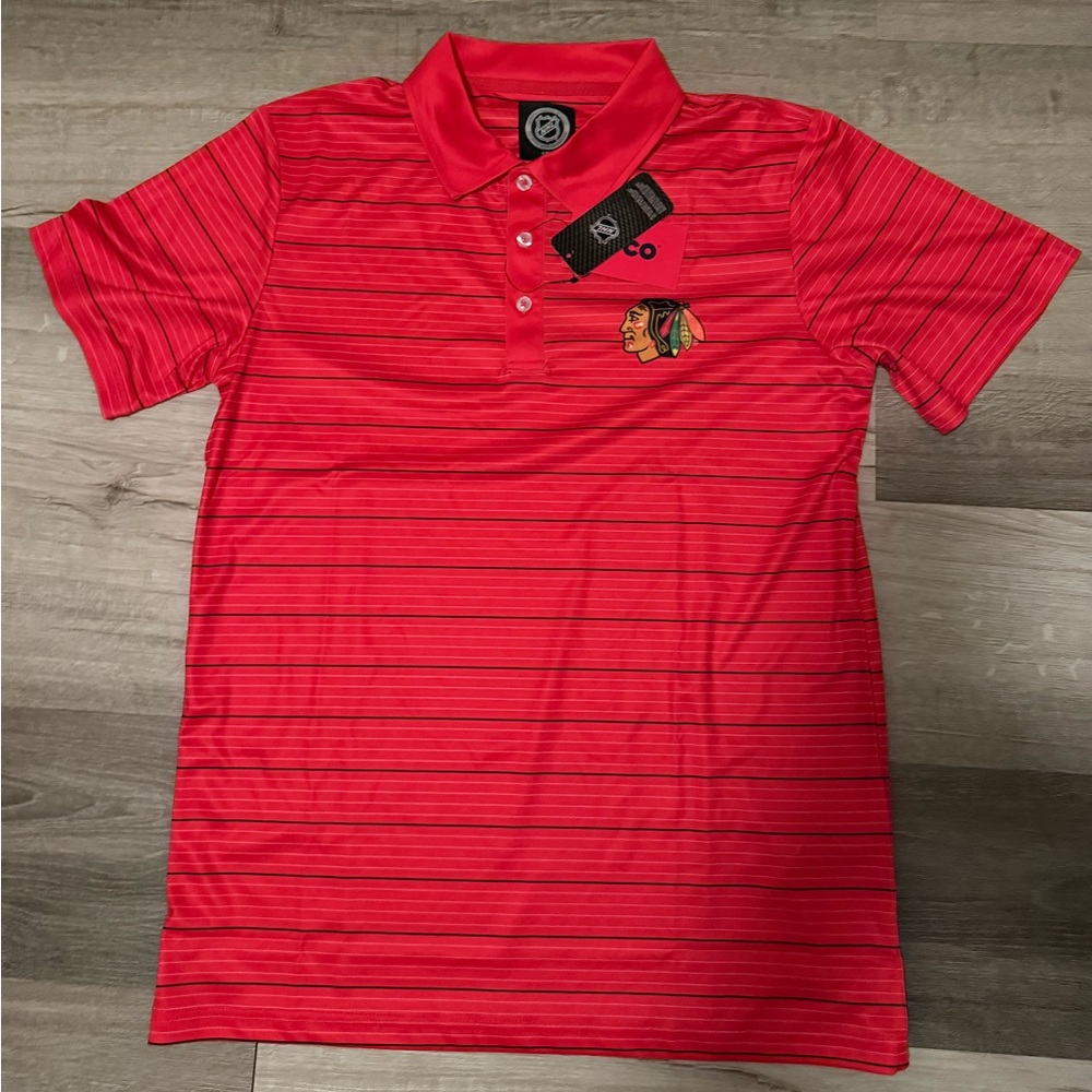 FOCO NHL Mens Chicago Blackhawks Logo Polo Short Sleeve Polyester Shirt M NWT